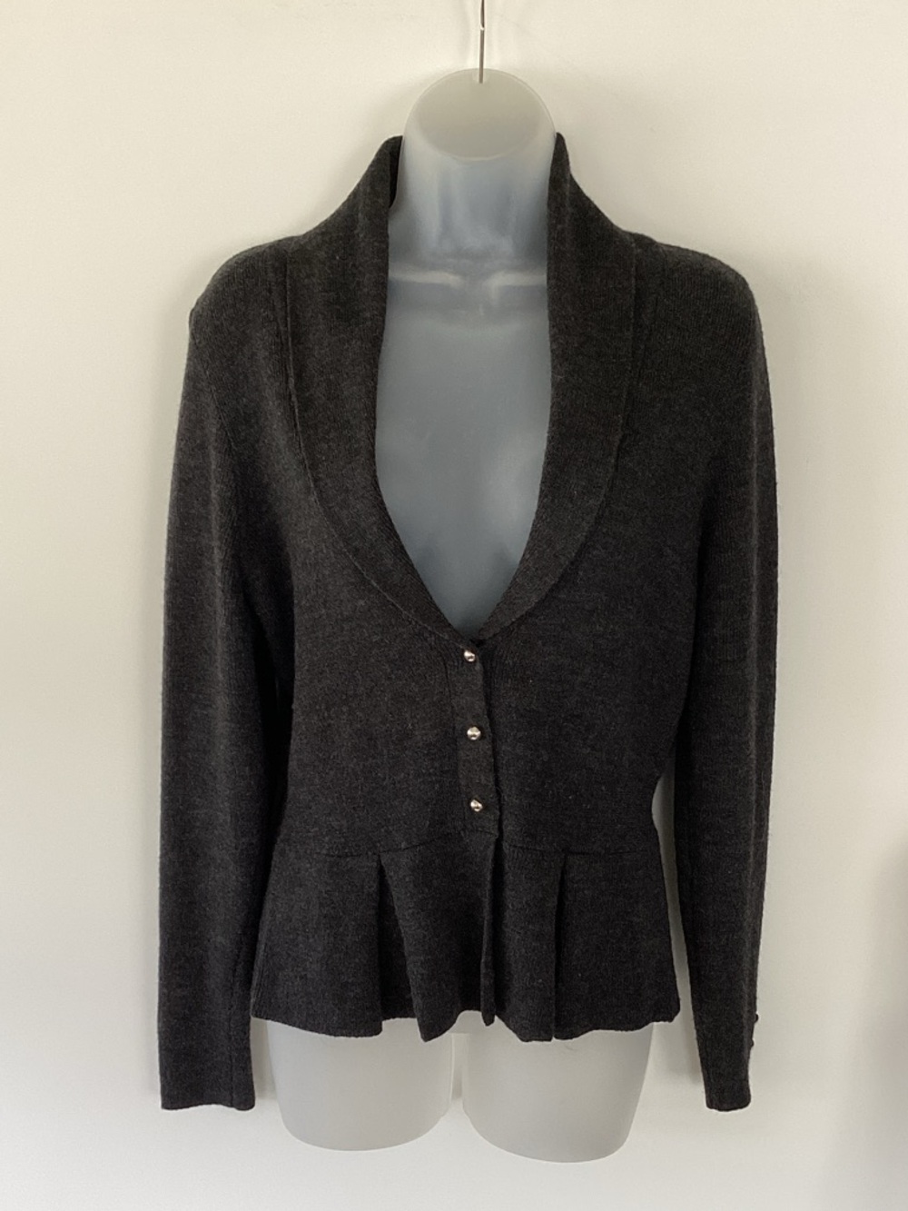 Women's Dark Gray Peplum Button-Front Cardigan Sweater
